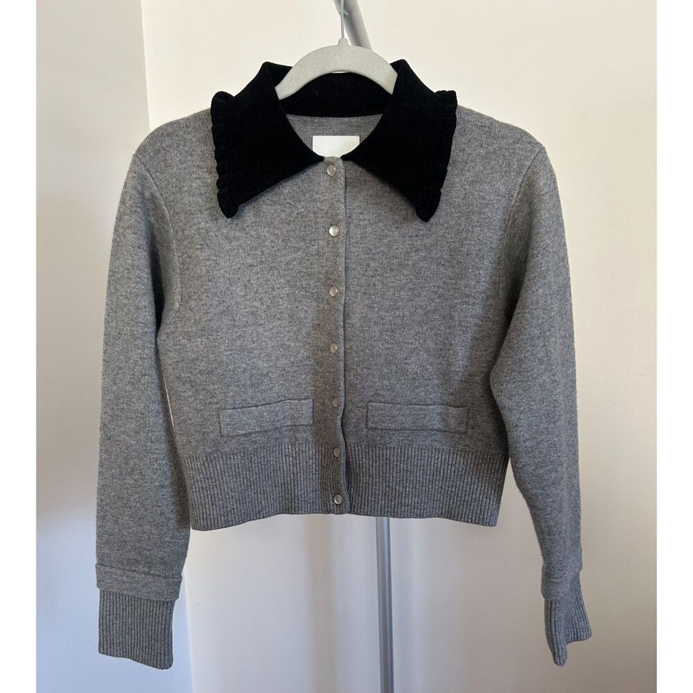 Sandro Gray Cardigan with Black Collar